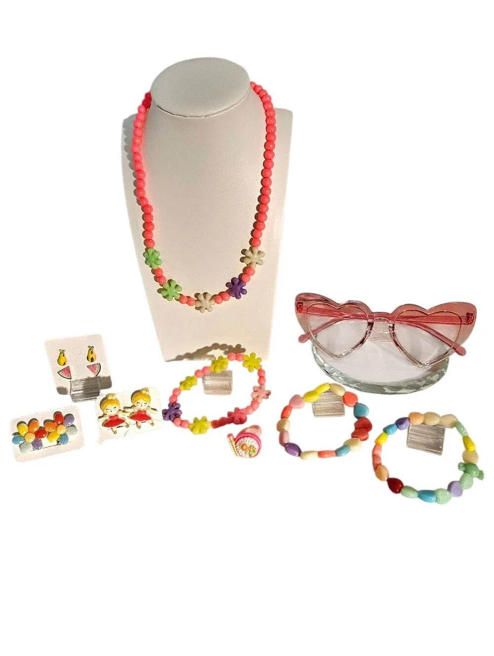 Hearts And Flowers Girl's Pink, Yellow, Green & Purple Jewelry Bundle (10 Items)